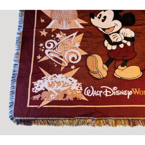 Mickey Mouse Walt Disney World Parks Tapestry Throw Blanket 47" x 56" Fringe - Picture 3 of 8